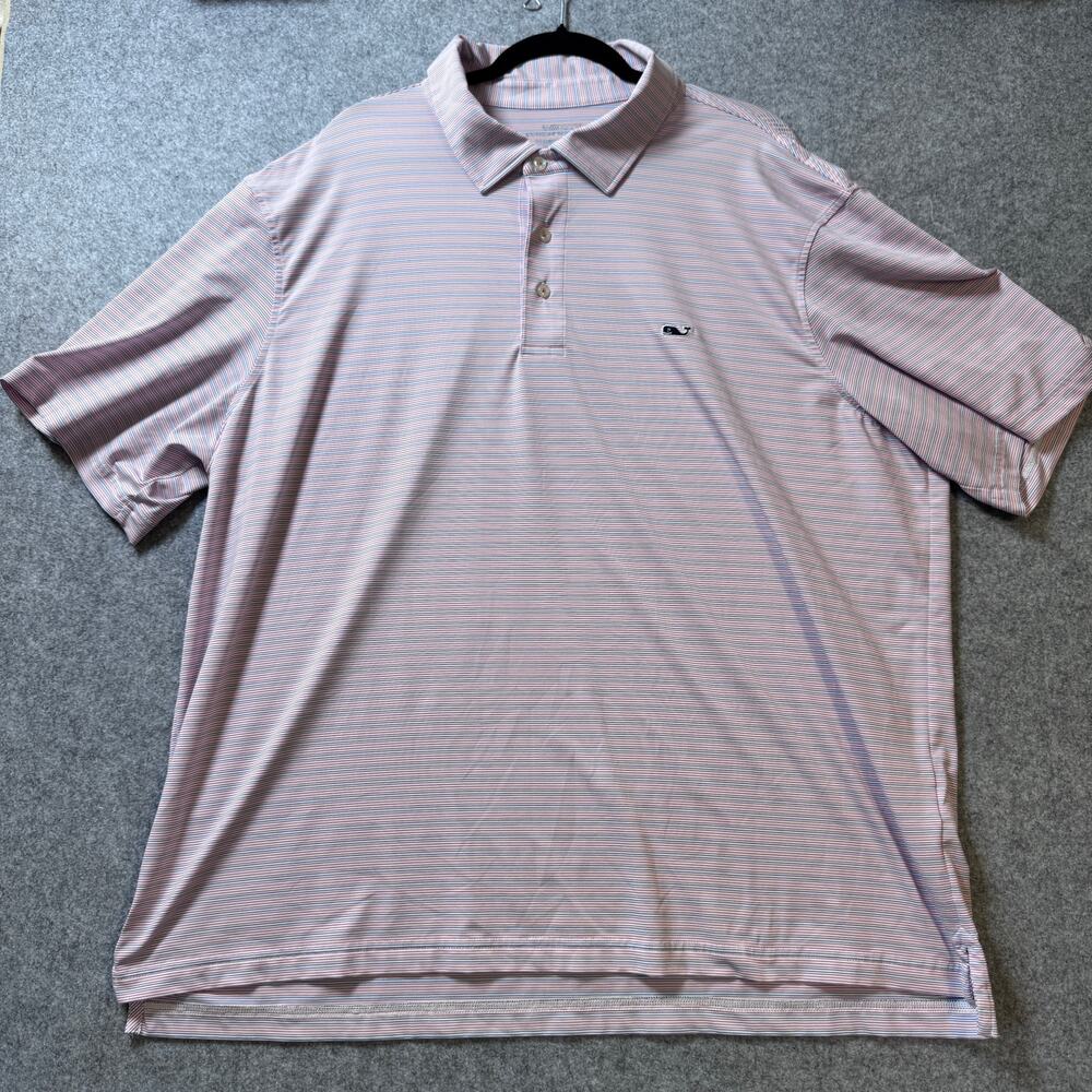Vineyard Vines Mens 2XL Performance Golf Polo Shirt Pink Red Blue Stripe